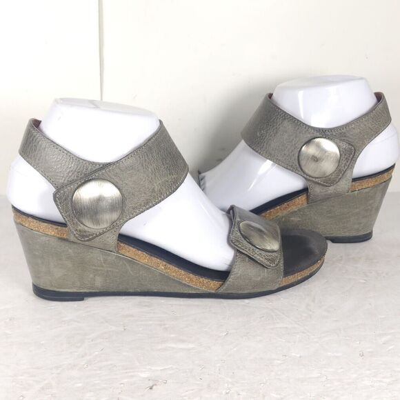 Taos Women’s Carousel 2 EU39 US 8-8,5 Gray Leather Wedge Strappy Sandal Shoes - Picture 9 of 16